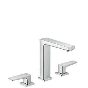 Hansgrohe Metropol Смеситель для раковины 100, на 3 отверстия, с рычаговыми рукоятками, со сливным клапаном Push-Open